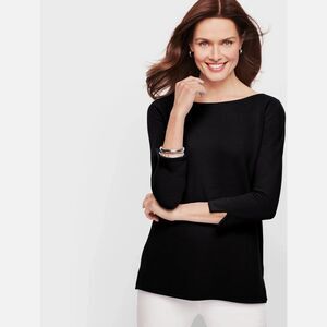 Talbots Twist Back Top Womens XL Petite Black 3/4 Sleeve Ribbed Knit NEW W Tags